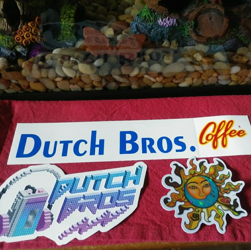 SOLD Two Duch Brother's coffee stickers & one sun.